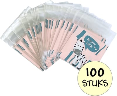 100x Cellofaan Zakjes - 100x Uitdeelzakjes - Cellofaan Plastic Traktatie Kado Zakjes - Snoepzakjes - Zebra Enjoy Life - 7x7cm