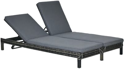 Dubbele Ligstoel - Tuinligstoel voor 2 Personen - Ligbed met 5-standen Verstelbare Rugleuning - Relaxligstoel - Luxe Lounge - Tuinstoel - Strandstoel - Campingligstoel - Zonnebed - Relaxstoel voor Tuin, Terras, Zwembad & Balkon - Grijs