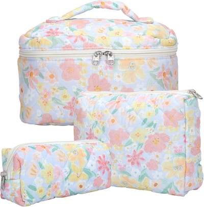 3-Delige Make-up Tas Set voor Dames - Bloemenpatroon Reisorganizer