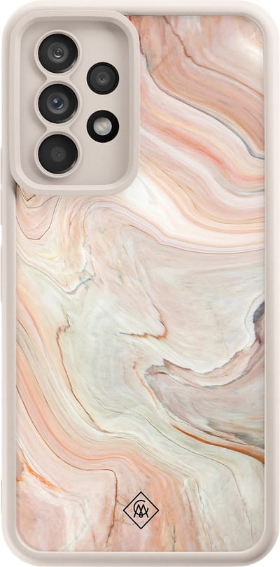 Casimoda® hoesje - Geschikt voor Samsung Galaxy A52 5G - Marmer Waves - Zwart TPU Backcover - Water - Bruin/beige