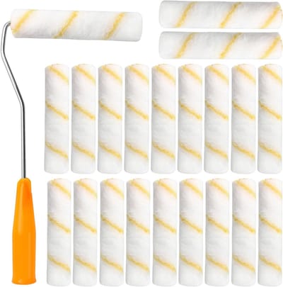 Set van 20 Kleine Verfrollers 10 cm met Handvat voor Muurverf, Professionele Verfrolset voor Watergedragen en Oplosmiddelhoudende Verf