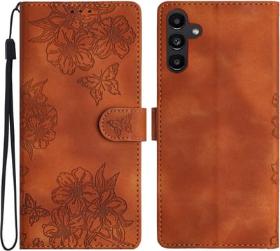 Coverup Hoesje - Geschikt voor Samsung Galaxy A16 5G Hoesje - Coverup Flowers & Butterflies Book Case - Bruin