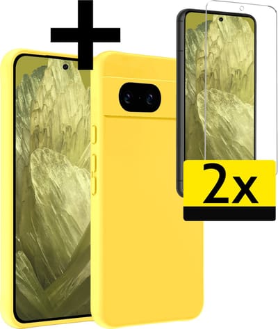 Hoesje - Met 2x Screenprotector - Geschikt voor Google Pixel 8a - Sterk & Shockproof - Back Cover - Siliconen Case - Telefoon Hoes - Telefoonhoesjes - Geel