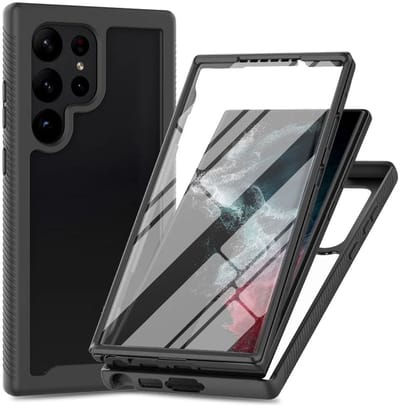 Hoesje met Ingebouwde Screenprotector Geschikt voor Samsung Galaxy S24 Ultra | Full Protect valbescherming | Schokbestendige Beschermhoes tegen Vallen | Shockproof | Doorzichtig / Zwart