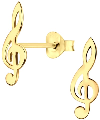 Joy|S - Zilveren muzieksleutel oorbellen - G sleutel - 6 x 18 mm - gold plated