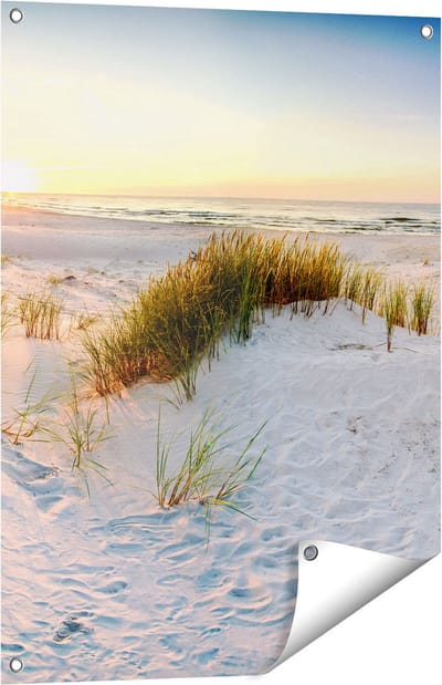 Gards Tuinposter Strand en Duinen tijdens Zonsondergang - 60x80 cm - Tuindoek - Tuindecoratie - Wanddecoratie buiten - Tuinschilderij