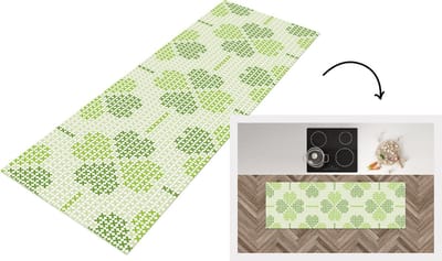 Keukenloper - Loper keuken - Klaver - Patronen - Groen - 150x50 cm - Keukenloper vinyl
