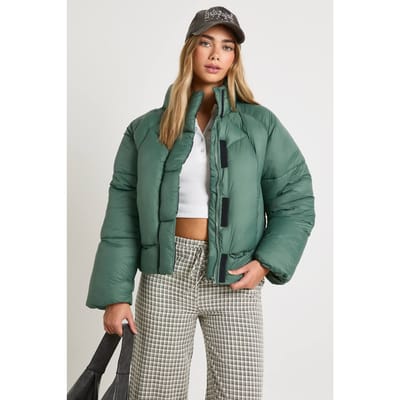 boohoo Dames Quilt Detail Puffer Jas | Green | Maat: 8