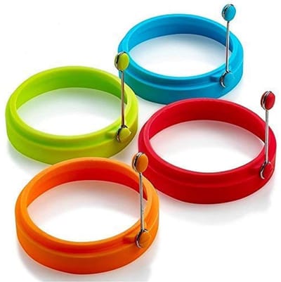 Daity 4-pack - Siliconen antiaanbak eierringen - bakvormen siliconen - perfecte bakvormen voor gebakken eieren of pannenkoekenringen (veelkleurig)