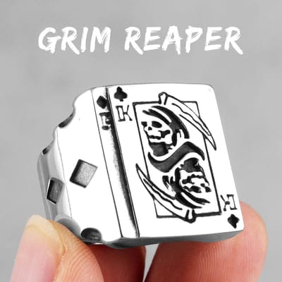Grim Reaper Poker Koning Schedel Roestvrij Staal Heren Ringen Gothic Punk voor Mannelijke Vriend Biker Sieraden Creativiteit Cadeau 9 white