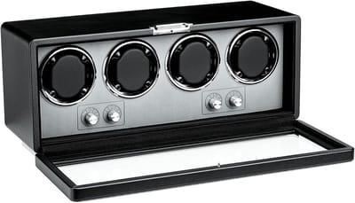 Automatische Horlogewinder voor 4 Horloges - PU Leren Doos met Ultra-Stille Motor, LED Verlichting en 4 Rotatiemodi - Zwart