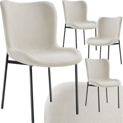 tectake® Gestoffeerde stoel - Eetkamerstoel - Geweven stof - Ergonomische vorm - Hoge rugleuning - Draagkracht 120 kg - Diverse kleuren - Set van 4 - Beige/zwart