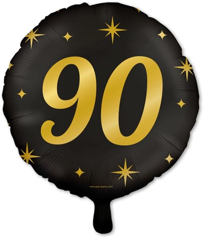 Q2P - 90 Jaar Ballon - Verjaardag Versiering - Zwart & Goud - Folie Ballon - Feest Decoratie - Helium Geschikt