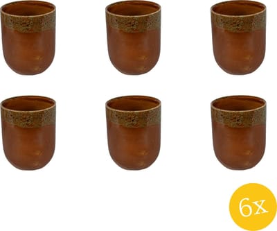 Clayre & Eef Mok set van 6 stuks 150 ml Bruin Wit Keramiek Theemok