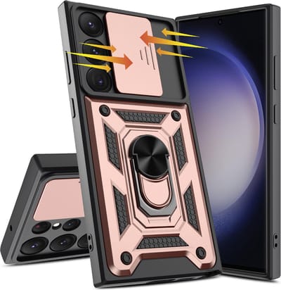 Hoesje Geschikt Voor Samsung Galaxy S23 Ultra hoesje met Ring Houder en camera bescherming - Rose Goud