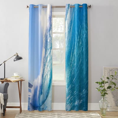 Blauwe Zee Golven Landschap Raamgordijnen Woonkamer Slaapkamer Raambekleding Huishouden Keukengordijnen 70W x 100H(cm) x2