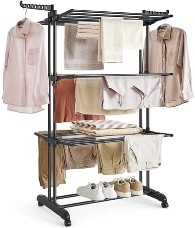 House Of Atelier - Kledingdroger - Kledingrek - 4-Laags Kledingrek Met Wielen - Opvouwbaar - Grote Capaciteit tot 35kg - 64x75x170cm