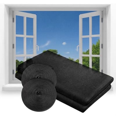 4 x oprolbare muggennetten voor ramen, 130 x 150 cm, zelfklevend, inclusief 4 rollen klittenband, muggennetten voor ramen en deuren,zwart