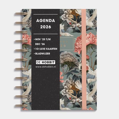 Hobbit - Ringband Agenda 2026 - Agenda A6 (14,8 x 11 cm) - Spiraal Agenda - 1 week op 2 pagina's - Harde Kaft - Kraanvogels