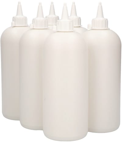 6 x Gerecyclede Plastic Fles 1000 ml Tuitdop wit - Rond- Gerecycled HDPE Kunststof - Onbreekbaar - ca. 70% minder Co2 uitstoot door gerecycled materiaal - 6 stuks