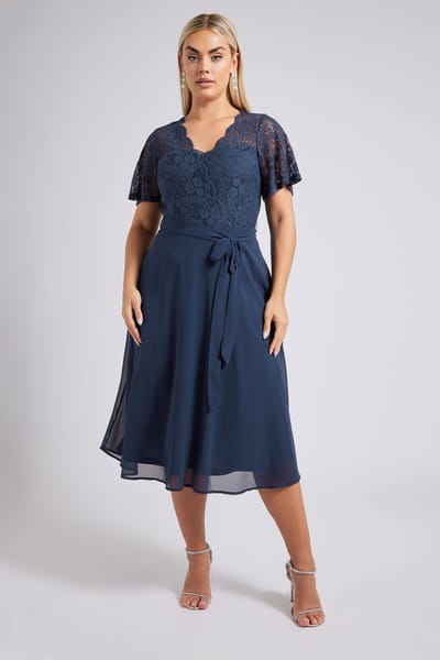 Yours London Kanten Midijurk Met Sweetheart Halslijn In Donkerblauw Size 42
