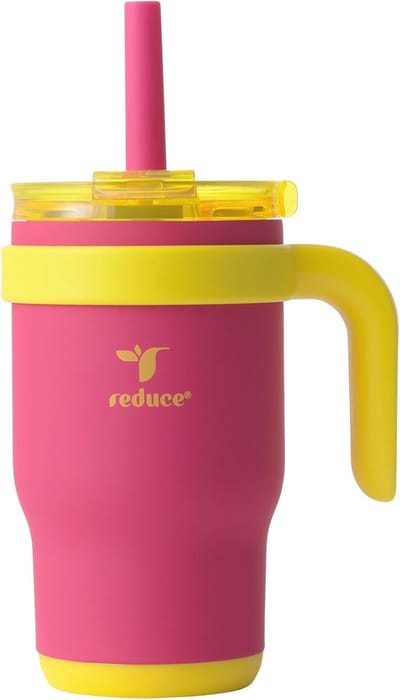 Kinderbeker met Deksel en Rietje - Geïsoleerde Reismok - Morsbestendig en BPA-vrij - Roze Limonade