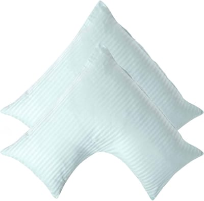 Homescapes Satijn Streep Katoen V-Kussensloop – Set van 2 - Aquablauw - 100% Egyptisch Katoen - 330TC - 38 x 76 cm