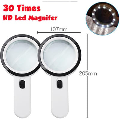 30X Handheld Loep 12 LED Verlichte Loep met Licht voor Senioren Lezen Inspectie Munten Sieraden Horloge Reparatie