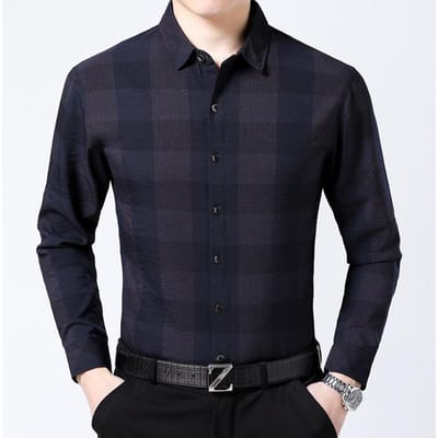 Lente Nieuw Heren Lange Mouw Revers Shirt voor Middelbare en Jonge Mensen Eenvoudig Casual Geruit Shirt Heren Cardigan Top XXXL black