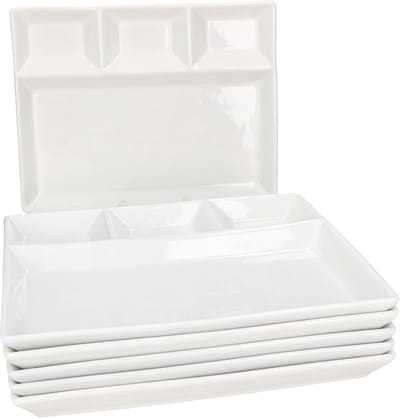 6-delig fondueset met 4 vakken wit van porselein - 23471979
