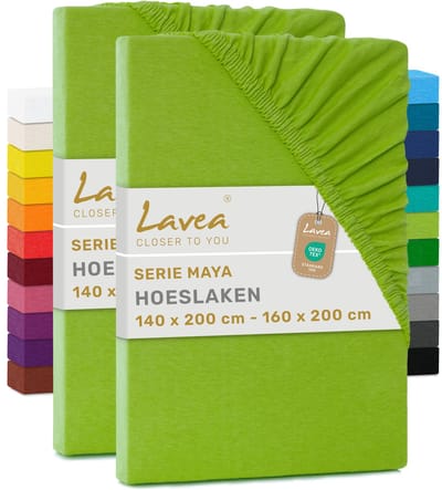Lavea® Set van 2 Hoeslakens 140x200 cm – 100% Zacht en Ademend Katoen – voor Dikke Matrassen tot 20 cm – Jersey met Elastiek rondom – Appelgroen