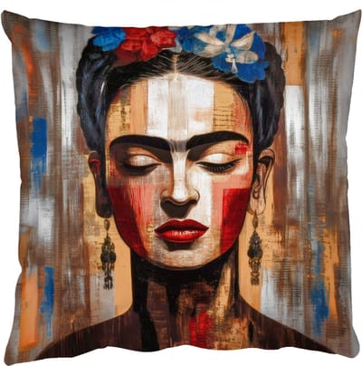 Sierkussens - Kussentjes Woonkamer - 50x50 cm - Portret - Vrouw - Bloemen