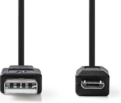 USB-Kabel - USB 2.0 - USB-A Male - USB Micro-B Male - 480 Mbps - Vernikkeld - 2.00 m - Gekruld - PVC - Zwart - Envelop