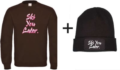 Ski you later set wintersport sweater zwart M + muts - soBAD. | Foute apres ski outfit | kleding | verkleedkleren | wintersport beanie | wintersporttruien | wintersport dames en heren