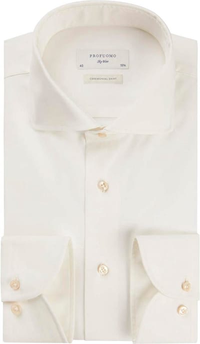 Profuomo slim fit heren overhemd - twill - offwhite - Strijkvriendelijk - Boordmaat: 37