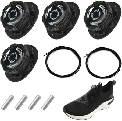 Dailygoods- Draaisluiting Veters 4 Stuks - Automatische Veters - Schoenveters zonder Strikken - Unisex - Zwart - Geschikt voor Sportschoenen
