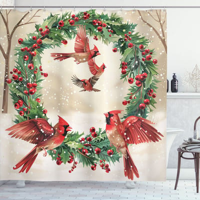 New Bed Kerstmis Kardinalen Kerstkrans Kunst Douchegordijn Badkamer Decor Set met Haakjes 180 cm B 200 cm L