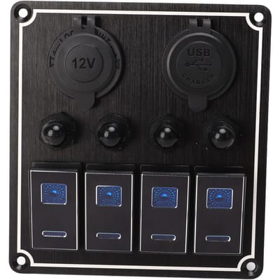 4-voudig Tuimelschakelaarpaneel met USB Sigarettenaanstekercontact Combinatieschakelaarpaneel AAN Uit voor Caravan Jacht black