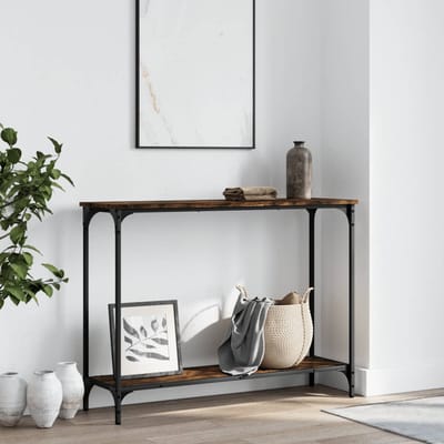 vidaXL - Wandtafel - 101x30,5x75 - cm - bewerkt - hout - gerookt - eikenkleurig