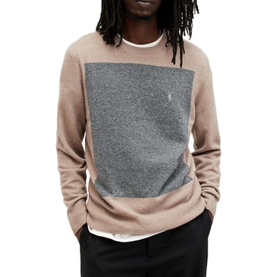 AllSaints Lobke Knit Crew Chestnut Taupe Maat: XXL | Sweaters Outlet | Heren | Beige