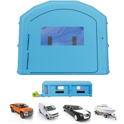 VEVOR Opblaasbare Spuitcabine 12x5x4 m Spuitcabine Tent Blauw, met 950W & 1100W Blowers, Actieve Koolstoffiltratie, Kleedruimte, Gewelfd Dak voor Zware Pick-ups & Bestelwagens, Draagbaar