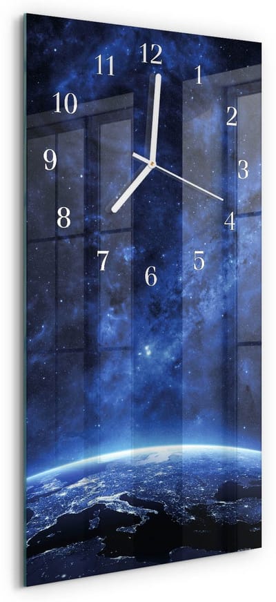 Tulup Wandklok - Weltall Moderne Glazen Wandklok - 30x60 cm - Blauw Wandklok Glas Met Motief - Witte Handen - Rechthoekige Wandklok - Glazen Klok Met Print - Wandklok Glas Met Motief
