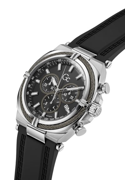Gc Gc Ironclass Chrono Silicone Quartz Chronograafhorloge Zwart Kast Gemaakt Van 100% Roestvrij Staal En Een Armband Van 100% Siliconen 43 Z32007G2