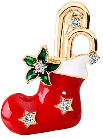 Winkrs - Kerstbroche Rode Sok met Zuurstok - snoepstok, feestdagen, vieren, cadeau - 4x2,5
