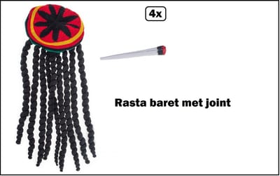 4x Baret rasta haar met joint - Carnaval happy thema feest festival party optocht funky