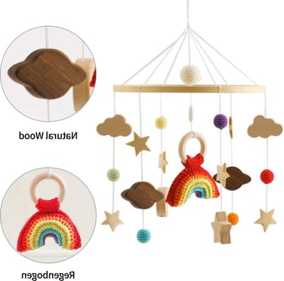 Babybed windspel houten mobiel - hangende bedbel rammelspeelgoed - babykamer cadeau - regenboog2