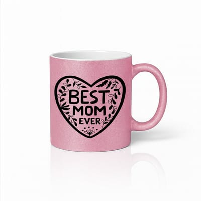 Best Mom Ever Mok - Volledig Roze Keramiek - Bloemen Hart Cadeau voor Mama