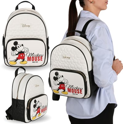 DISNEY Mickey Mouse Eco-leren jeugdrugzak, ruime gewatteerde stadsrugzak voor dames 23x10x32cm