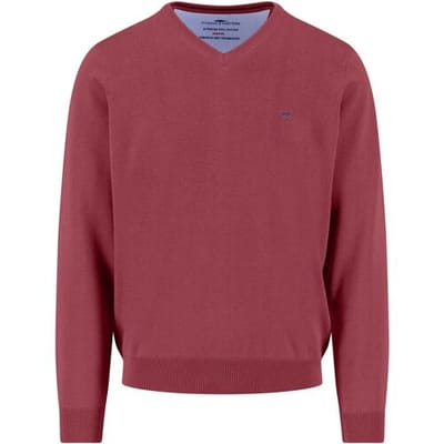 Fynch-Hatton Trui Uni Color Superfine Cotton V-Neck Berry / male