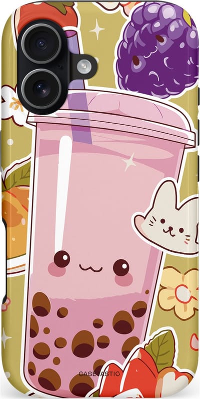 Casetastic hoesje geschikt voor Apple iPhone 17 - MagSafe - Dubbellaagse bescherming - Roze Rode Kawaii Bubbletea Korea - Fashion Case - Goud Beige Lichtroze Perzik